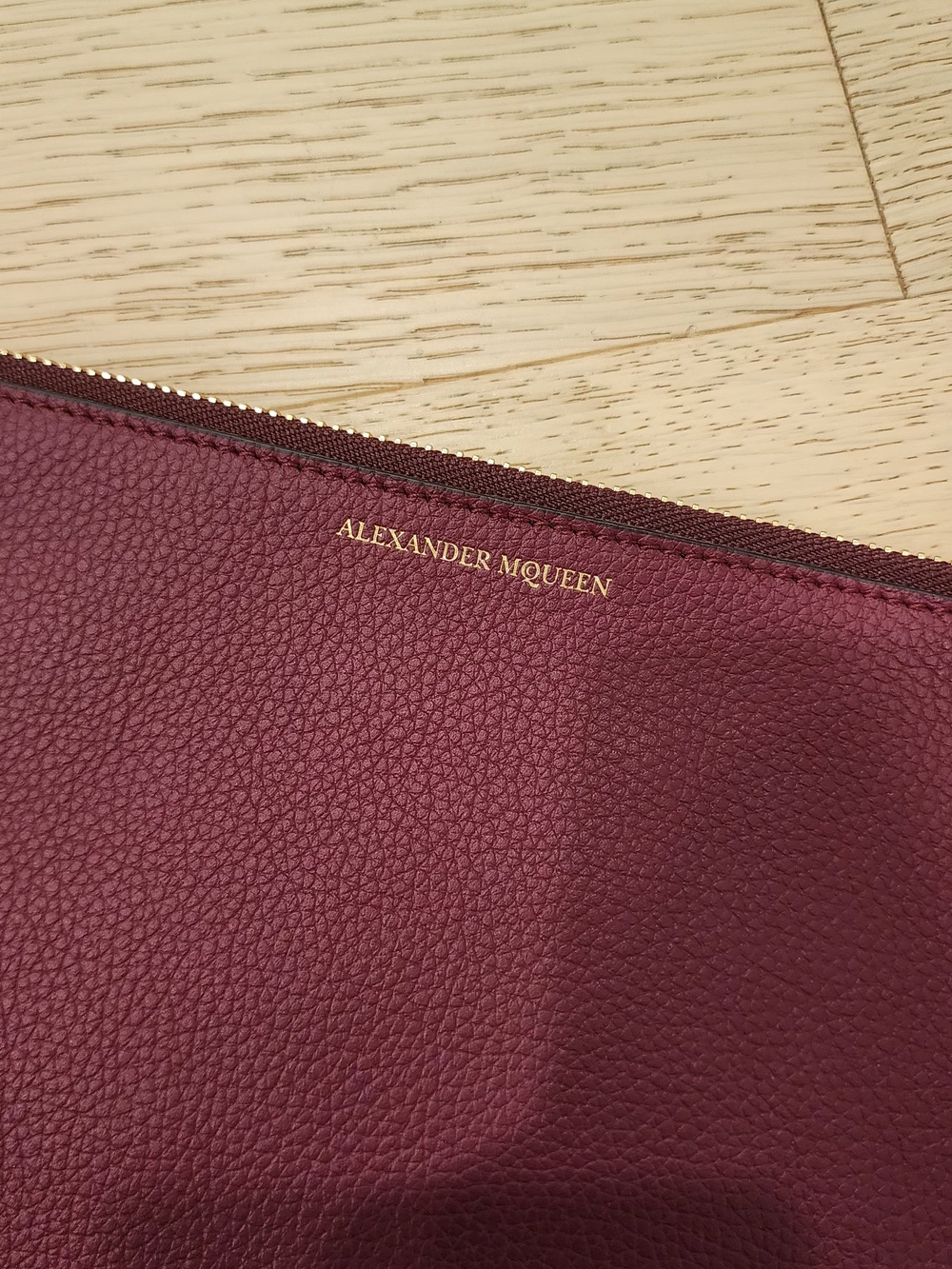 Alexander McQueen Burgundy Leather Zip Pouch